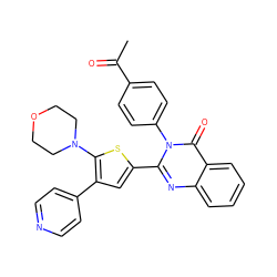 CC(=O)c1ccc(-n2c(-c3cc(-c4ccncc4)c(N4CCOCC4)s3)nc3ccccc3c2=O)cc1 ZINC000049113249