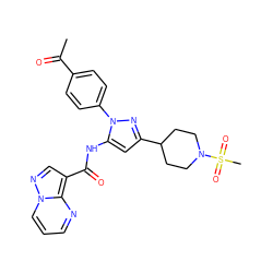 CC(=O)c1ccc(-n2nc(C3CCN(S(C)(=O)=O)CC3)cc2NC(=O)c2cnn3cccnc23)cc1 ZINC000142439185