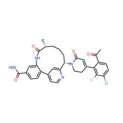 CC(=O)c1ccc(Cl)c(F)c1C1=CC(=O)N([C@H]2CCC[C@@H](C)C(=O)Nc3cc(C(N)=O)ccc3-c3ccnc2c3)CC1 ZINC000220120283