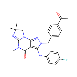 CC(=O)c1ccc(Cn2nc3c(c2Nc2ccc(F)cc2)C(=O)N(C)C2=NC(C)(C)CN23)cc1 ZINC000225983704