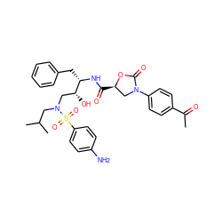 CC(=O)c1ccc(N2C[C@@H](C(=O)N[C@@H](Cc3ccccc3)[C@H](O)CN(CC(C)C)S(=O)(=O)c3ccc(N)cc3)OC2=O)cc1 ZINC000014951389