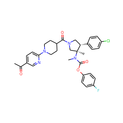 CC(=O)c1ccc(N2CCC(C(=O)N3C[C@H](c4ccc(Cl)cc4)[C@@](C)(N(C)C(=O)Oc4ccc(F)cc4)C3)CC2)nc1 ZINC000169698928