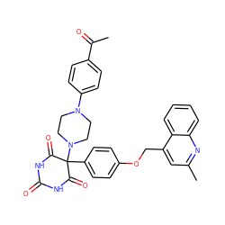 CC(=O)c1ccc(N2CCN(C3(c4ccc(OCc5cc(C)nc6ccccc56)cc4)C(=O)NC(=O)NC3=O)CC2)cc1 ZINC000028473630