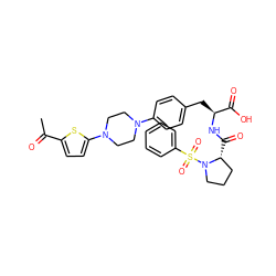 CC(=O)c1ccc(N2CCN(c3ccc(C[C@H](NC(=O)[C@@H]4CCCN4S(=O)(=O)c4ccccc4)C(=O)O)cc3)CC2)s1 ZINC000028978703