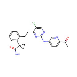 CC(=O)c1ccc(Nc2ncc(Cl)c(CCc3ccccc3C3(C(N)=O)CC3)n2)cn1 ZINC000211106684