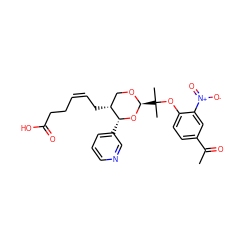 CC(=O)c1ccc(OC(C)(C)[C@@H]2OC[C@@H](C/C=C\CCC(=O)O)[C@@H](c3cccnc3)O2)c([N+](=O)[O-])c1 ZINC000027748704