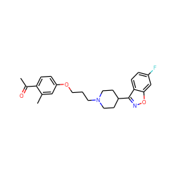 CC(=O)c1ccc(OCCCN2CCC(c3noc4cc(F)ccc34)CC2)cc1C ZINC000013740873