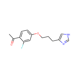 CC(=O)c1ccc(OCCCc2c[nH]cn2)cc1F ZINC000013814599