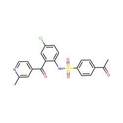 CC(=O)c1ccc(S(=O)(=O)Nc2ccc(Cl)cc2C(=O)c2ccnc(C)c2)cc1 ZINC000038839491