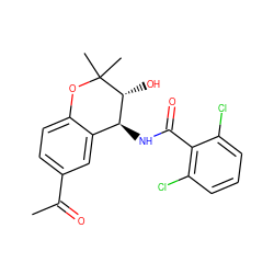 CC(=O)c1ccc2c(c1)[C@H](NC(=O)c1c(Cl)cccc1Cl)[C@@H](O)C(C)(C)O2 ZINC000026730541