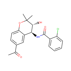 CC(=O)c1ccc2c(c1)[C@H](NC(=O)c1ccccc1Cl)[C@@H](O)C(C)(C)O2 ZINC000013604643