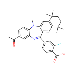 CC(=O)c1ccc2c(c1)N=C(c1ccc(C(=O)O)c(F)c1)c1cc3c(cc1N2C)C(C)(C)CCC3(C)C ZINC000028708899