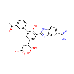 CC(=O)c1cccc(-c2cc([C@@H](CC(=O)O)C(=O)O)cc(-c3nc4cc(C(=N)N)ccc4[nH]3)c2O)c1 ZINC000014956851