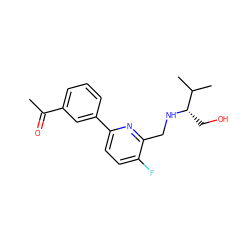 CC(=O)c1cccc(-c2ccc(F)c(CN[C@@H](CO)C(C)C)n2)c1 ZINC000204412878