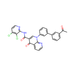 CC(=O)c1cccc(-c2cccc(-n3cc(C(=O)Nc4nccc(Cl)c4Cl)c(=O)c4cccnc43)c2)c1 ZINC000042852626