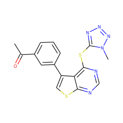 CC(=O)c1cccc(-c2csc3ncnc(Sc4nnnn4C)c23)c1 ZINC000036380193