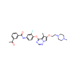 CC(=O)c1cccc(C(=O)Nc2ccc(Oc3ncnn4cc(OCCN5CCN(C)CC5)c(C)c34)c(F)c2)c1 ZINC000029040566