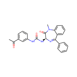 CC(=O)c1cccc(NC(=O)N[C@@H]2N=C(c3ccccc3)c3ccccc3N(C)C2=O)c1 ZINC000013732918