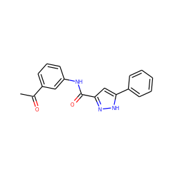 CC(=O)c1cccc(NC(=O)c2cc(-c3ccccc3)[nH]n2)c1 ZINC000007774613