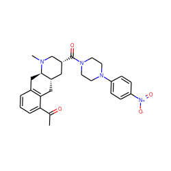 CC(=O)c1cccc2c1C[C@H]1C[C@@H](C(=O)N3CCN(c4ccc([N+](=O)[O-])cc4)CC3)CN(C)[C@@H]1C2 ZINC000028949871