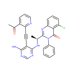 CC(=O)c1cccnc1C#Cc1c(N)ncnc1N[C@@H](C)c1nc2cccc(Cl)c2c(=O)n1-c1ccccc1 ZINC000219121088