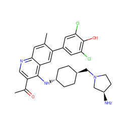 CC(=O)c1cnc2cc(C)c(-c3cc(Cl)c(O)c(Cl)c3)cc2c1N[C@H]1CC[C@H](CN2CC[C@@H](N)C2)CC1 ZINC000473183036