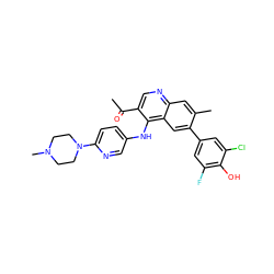 CC(=O)c1cnc2cc(C)c(-c3cc(F)c(O)c(Cl)c3)cc2c1Nc1ccc(N2CCN(C)CC2)nc1 ZINC000114038422