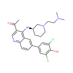 CC(=O)c1cnc2ccc(-c3cc(Cl)c(O)c(Cl)c3)cc2c1N[C@@H]1CCCN(CCN(C)C)C1 ZINC000203987261