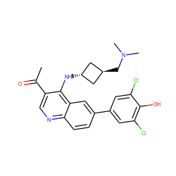 CC(=O)c1cnc2ccc(-c3cc(Cl)c(O)c(Cl)c3)cc2c1N[C@H]1C[C@H](CN(C)C)C1 ZINC000473179753