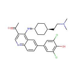 CC(=O)c1cnc2ccc(-c3cc(Cl)c(O)c(Cl)c3)cc2c1N[C@H]1CC[C@H](CCN(C)C)CC1 ZINC000473165008