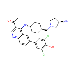 CC(=O)c1cnc2ccc(-c3cc(Cl)c(O)c(Cl)c3)cc2c1N[C@H]1CC[C@H](CN2CC[C@@H](N)C2)CC1 ZINC000473179716