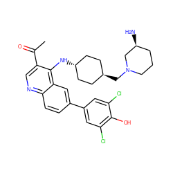 CC(=O)c1cnc2ccc(-c3cc(Cl)c(O)c(Cl)c3)cc2c1N[C@H]1CC[C@H](CN2CCC[C@H](N)C2)CC1 ZINC000473179727