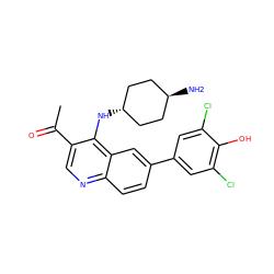 CC(=O)c1cnc2ccc(-c3cc(Cl)c(O)c(Cl)c3)cc2c1N[C@H]1CC[C@H](N)CC1 ZINC000473200861