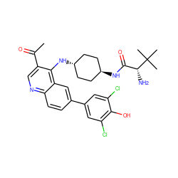 CC(=O)c1cnc2ccc(-c3cc(Cl)c(O)c(Cl)c3)cc2c1N[C@H]1CC[C@H](NC(=O)[C@@H](N)C(C)(C)C)CC1 ZINC000473197877