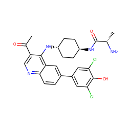 CC(=O)c1cnc2ccc(-c3cc(Cl)c(O)c(Cl)c3)cc2c1N[C@H]1CC[C@H](NC(=O)[C@H](C)N)CC1 ZINC000473197534