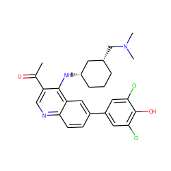 CC(=O)c1cnc2ccc(-c3cc(Cl)c(O)c(Cl)c3)cc2c1N[C@H]1CCC[C@@H](CN(C)C)C1 ZINC000114038247