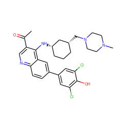 CC(=O)c1cnc2ccc(-c3cc(Cl)c(O)c(Cl)c3)cc2c1N[C@H]1CCC[C@@H](CN2CCN(C)CC2)C1 ZINC000203986682