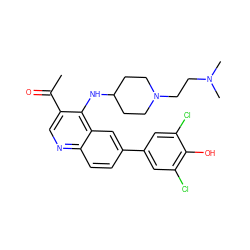 CC(=O)c1cnc2ccc(-c3cc(Cl)c(O)c(Cl)c3)cc2c1NC1CCN(CCN(C)C)CC1 ZINC000114038618