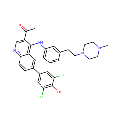 CC(=O)c1cnc2ccc(-c3cc(Cl)c(O)c(Cl)c3)cc2c1Nc1cccc(CCN2CCN(C)CC2)c1 ZINC000219354461