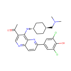 CC(=O)c1cnc2ccc(-c3cc(Cl)c(O)c(Cl)c3)nc2c1N[C@H]1CC[C@H](CN(C)C)CC1 ZINC000101773682