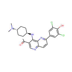 CC(=O)c1cnc2ccc(-c3cc(Cl)c(O)c(Cl)c3)nc2c1N[C@H]1CC[C@H](N(C)C)CC1 ZINC000473213475