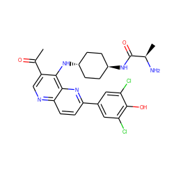 CC(=O)c1cnc2ccc(-c3cc(Cl)c(O)c(Cl)c3)nc2c1N[C@H]1CC[C@H](NC(=O)[C@@H](C)N)CC1 ZINC000473165203