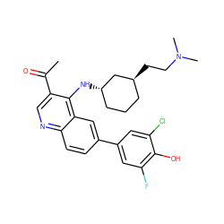 CC(=O)c1cnc2ccc(-c3cc(F)c(O)c(Cl)c3)cc2c1N[C@H]1CCC[C@H](CCN(C)C)C1 ZINC000203986441