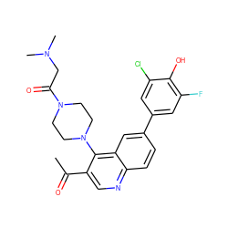 CC(=O)c1cnc2ccc(-c3cc(F)c(O)c(Cl)c3)cc2c1N1CCN(C(=O)CN(C)C)CC1 ZINC000114037691