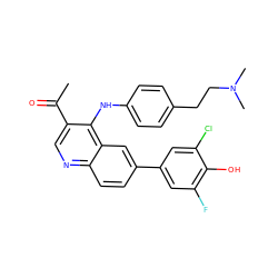 CC(=O)c1cnc2ccc(-c3cc(F)c(O)c(Cl)c3)cc2c1Nc1ccc(CCN(C)C)cc1 ZINC000215730197