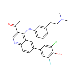 CC(=O)c1cnc2ccc(-c3cc(F)c(O)c(Cl)c3)cc2c1Nc1cccc(CCN(C)C)c1 ZINC000219351188