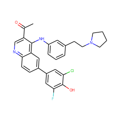 CC(=O)c1cnc2ccc(-c3cc(F)c(O)c(Cl)c3)cc2c1Nc1cccc(CCN2CCCC2)c1 ZINC000219373125