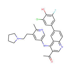 CC(=O)c1cnc2ccc(-c3cc(F)c(O)c(Cl)c3)cc2c1Nc1cnc(C)c(CCN2CCCC2)c1 ZINC000219344428