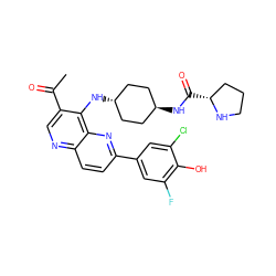 CC(=O)c1cnc2ccc(-c3cc(F)c(O)c(Cl)c3)nc2c1N[C@H]1CC[C@H](NC(=O)[C@@H]2CCCN2)CC1 ZINC000473164849