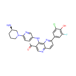 CC(=O)c1cnc2ccc(-c3cc(F)c(O)c(Cl)c3)nc2c1Nc1ccc(N2CCC[C@@H](N)C2)nc1 ZINC000473164902